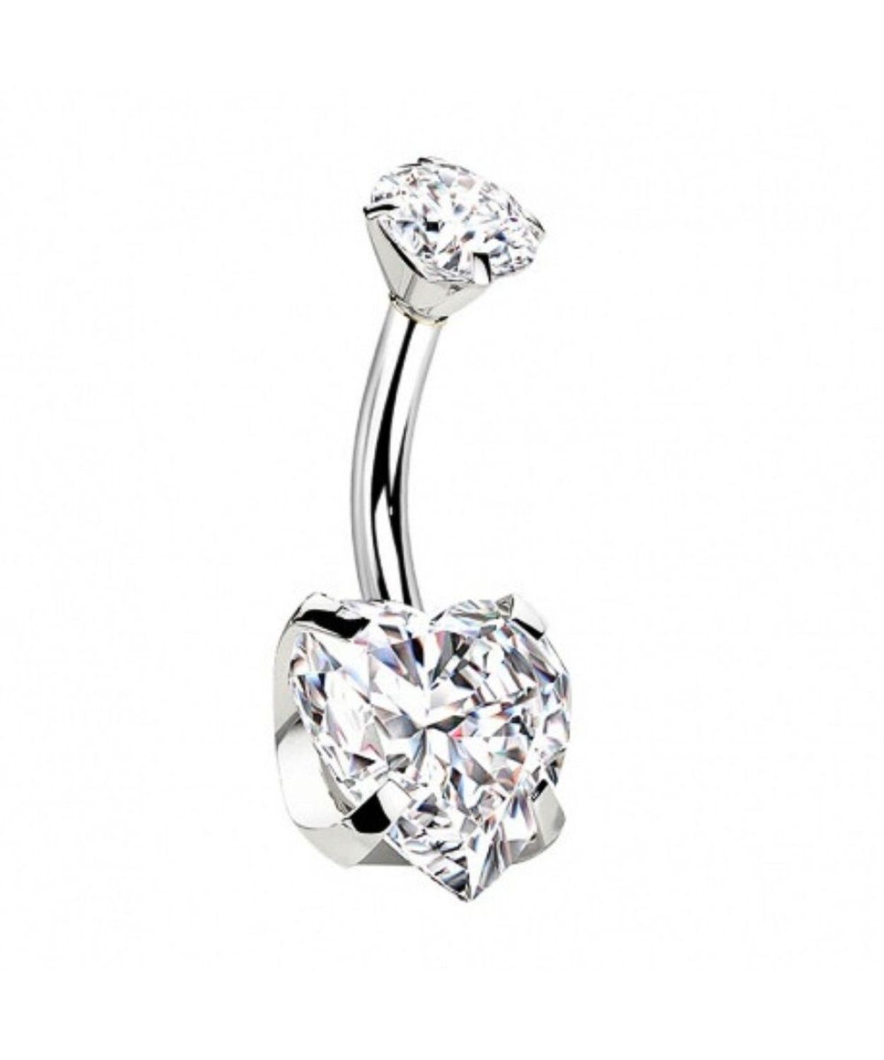 Kolczyk do Pępka Tytanowy Srebrny – Serce z Cyrkonią, Banan 1.6 mm serce.jpg